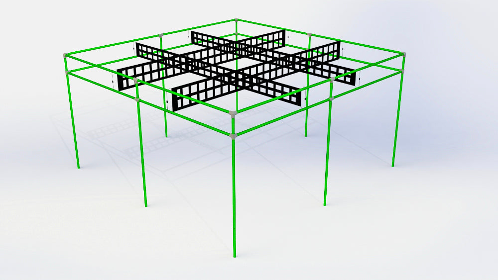 green poles with black nets permanent 9 square set